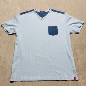 Agave V-Neck T-Shirt Short Sleeve Mens XXL Denim Pocket Light Blue American Made